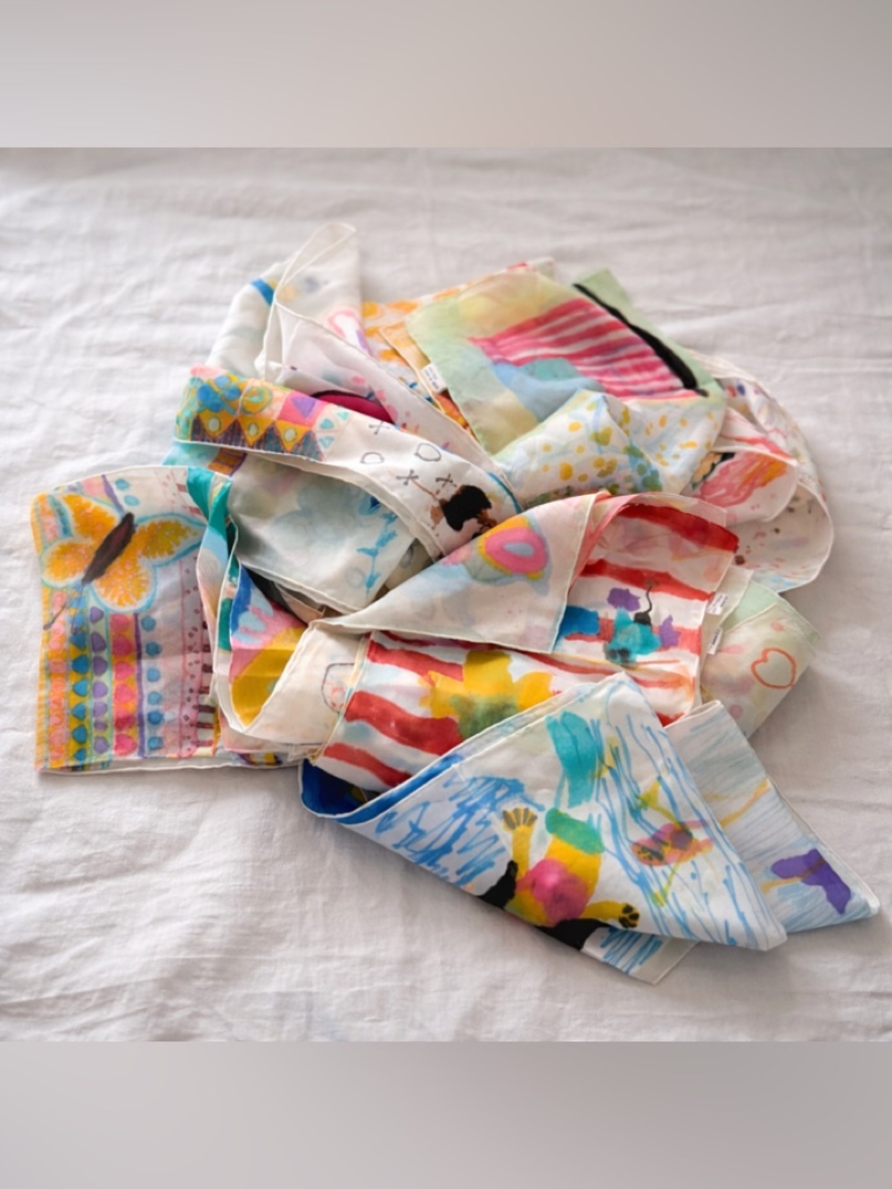 Lot 7 Hand Painted Silk Scarves Kids Art Textile Craft Fabric Panels 53"x8"